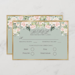 Elegant Floral Sage Green Gold Script Weduwschap R RSVP Kaartje