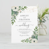 Elegant Floral Sage Green Wedding Kaart (Staand voorkant)