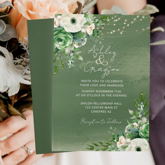 Elegant Floral Sage Green Wedding Kaart