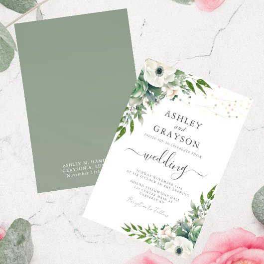 Elegant Floral Sage Green Wedding Kaart