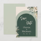 Elegant Floral Sage Green Wedding Save the Date (Voorkant / Achterkant)