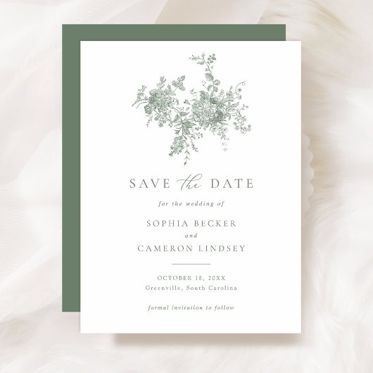 Elegant Floral Sage Green Wedding Save the Date Kaart
