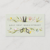 Elegant Floral Salon Scissors Logo Benoeming Visitekaartje (Voorkant)