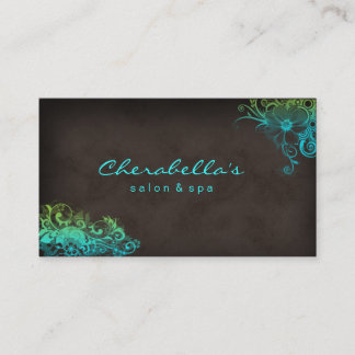 Elegant Floral Salon Spa Stylish Blue Green Brown Visitekaartje