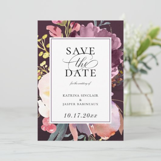 Elegant Floral Save the Date Aankondiging (Staand voorkant)