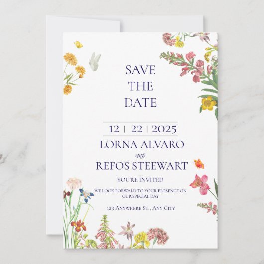 Elegant Floral Save the Date Card Kaart (Voorkant)