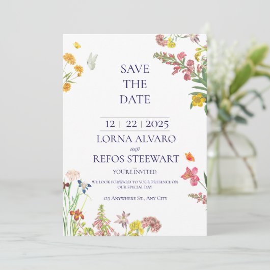 Elegant Floral Save the Date Card Kaart (Staand voorkant)