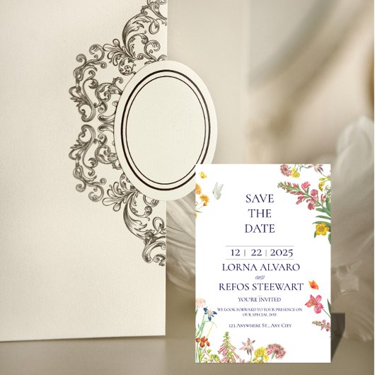 Elegant Floral Save the Date Card Kaart