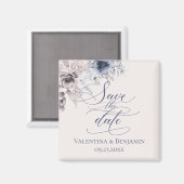 Elegant floral Save the Date Dusty blue beige Magneet (Voorkant / Achterkant)