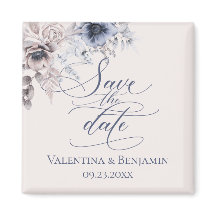 Elegant floral Save the Date Dusty blue beige