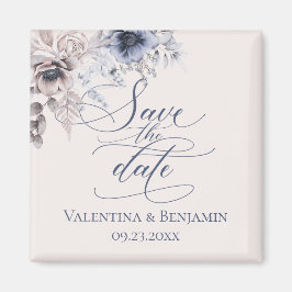 Elegant floral Save the Date Dusty blue beige Magneet