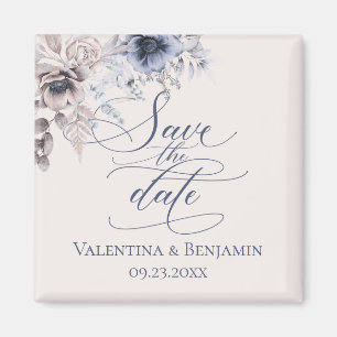 Elegant floral Save the Date Dusty blue beige Magneet