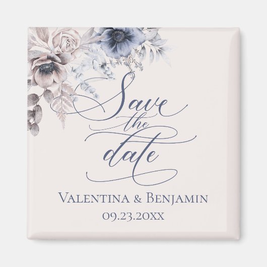 Elegant floral Save the Date Dusty blue beige Magneet (Voorkant)