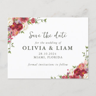 Elegant Floral Save the Date Post Card Uitnodiging Briefkaart