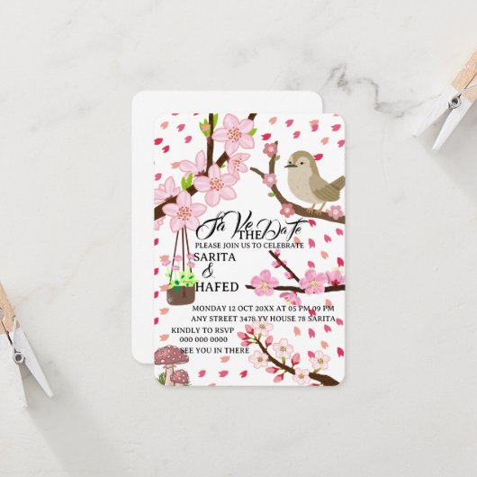 Elegant floral save the date template, wildflower (Voorkant / Achterkant in situ)