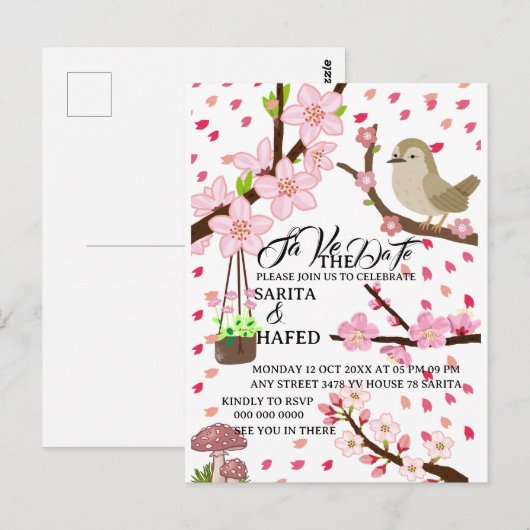 Elegant floral save the date template, wildflower  briefkaart (Voorkant / Achterkant)