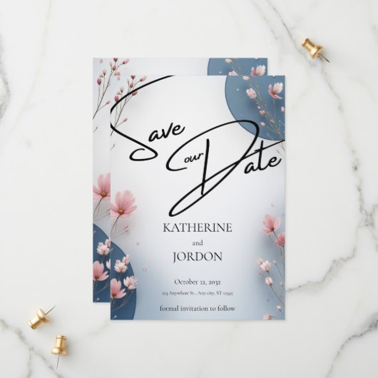 Elegant Floral Save the Date Wedding Card  (Voorkant / Achterkant in situ)