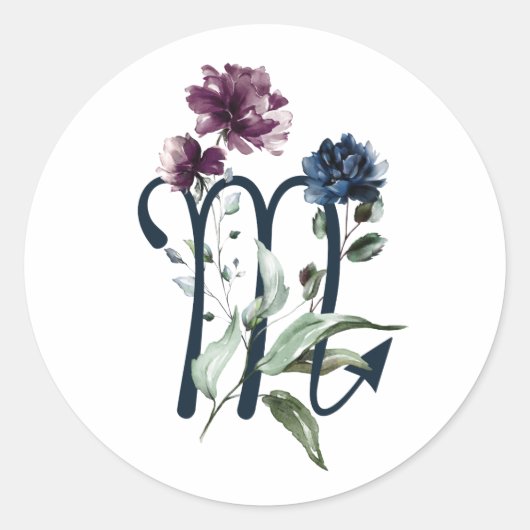 Elegant Floral Schorpioen Sterrenbeeld Ronde Sticker (Voorkant)