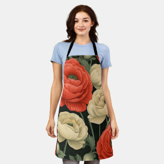 Elegant Floral schort (perzik, salie, crème, zwart