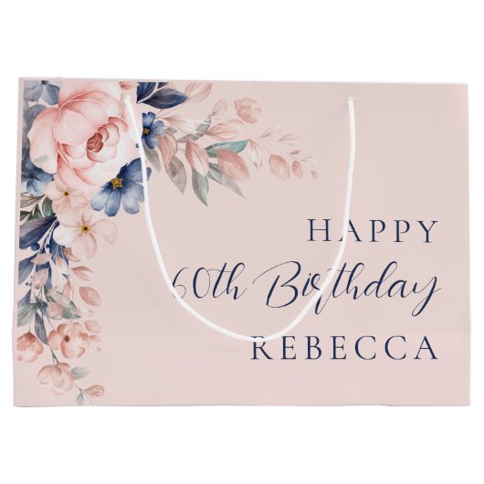 Elegant Floral Script 60ste verjaardag Custom Groot Cadeauzakje (Achterkant)