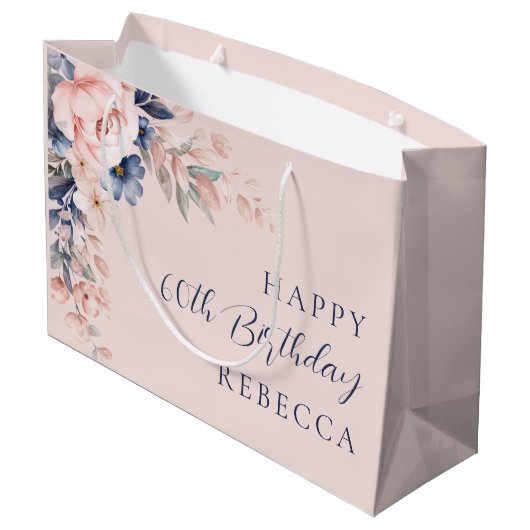 Elegant Floral Script 60ste verjaardag Custom Groot Cadeauzakje (Achterkant Gekanteld)