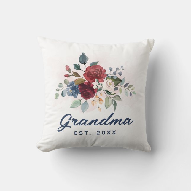 Elegant Floral Script Bloom Grandma Custom Kussen (Voorkant)