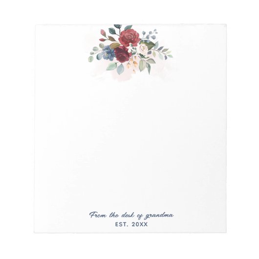 Elegant Floral Script Bloom Grandma Custom Notitieblok (Voorkant)