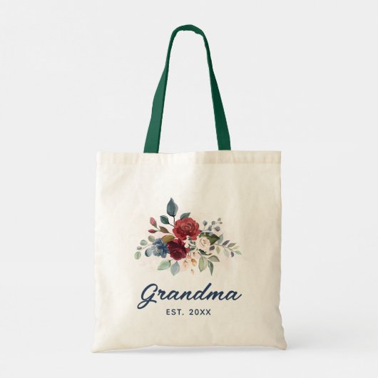 Elegant Floral Script Bloom Grandma Custom Tote Bag (Achterkant)