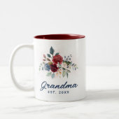Elegant Floral Script Bloom Grandma Custom Tweekleurige Koffiemok (Links)