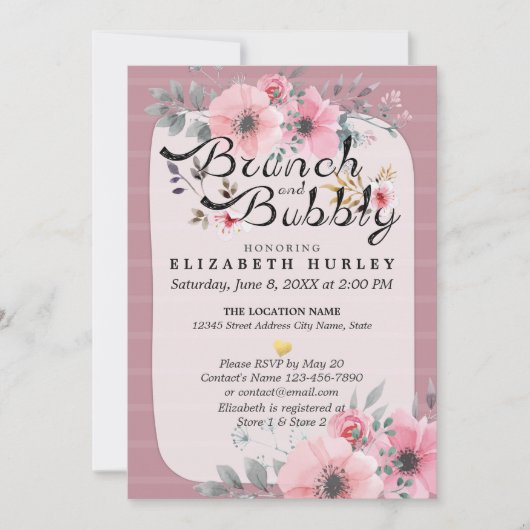 Elegant Floral Script Brunch Bubble Vrijgezellenfe Kaart (Voorkant)
