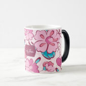 Elegant Floral Script Custom Name Magische Mok (Voorkant rechts)