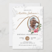 Elegant Floral Script Custom Photo 70th Birthday Kaart (Voorkant)