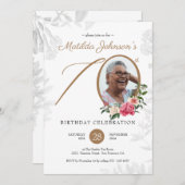 Elegant Floral Script Custom Photo 70th Birthday Kaart (Voorkant / Achterkant)