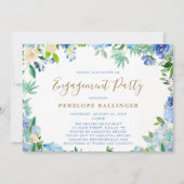 Elegant Floral Script Dusty Blue Engagement Party Kaart (Voorkant)