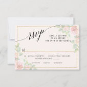 Elegant Floral Script roze Gold Waterverf Weddensc RSVP Kaartje (Voorkant)
