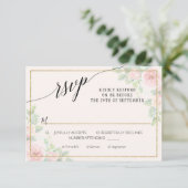 Elegant Floral Script roze Gold Waterverf Weddensc RSVP Kaartje (Staand voorkant)