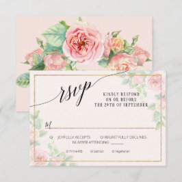 Elegant Floral Script roze Gold Waterverf Weddensc RSVP Kaartje