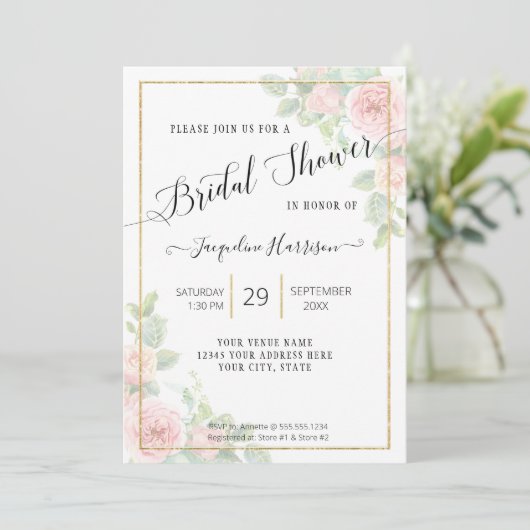 Elegant Floral Script roze in Gold Vrijgezellenfee Kaart (Staand voorkant)