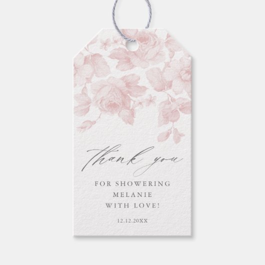 Elegant Floral Script Roze Vrijgezellenfeest Favor Cadeaulabel (Voorkant)