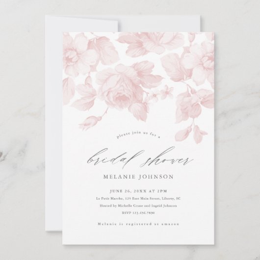Elegant Floral Script Roze Vrijgezellenfeest Kaart (Voorkant)