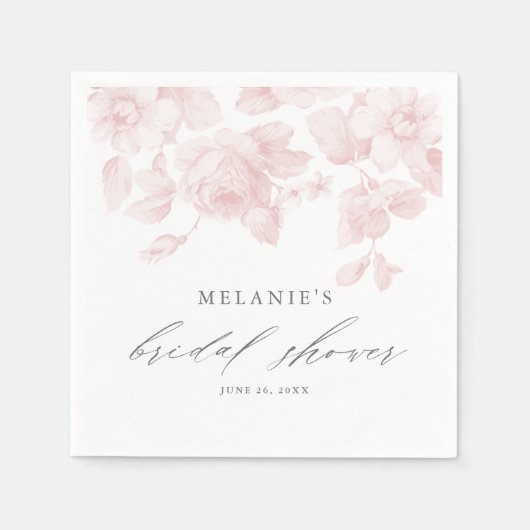 Elegant Floral Script Roze Vrijgezellenfeest Servet (Voorkant)