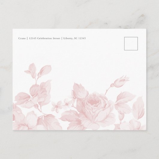 Elegant Floral Script Roze Vrijgezellenfeest Uitnodiging Briefkaart (Achterkant)