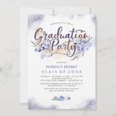 Elegant Floral Script Waterverf Graduparty Kaart (Voorkant)