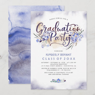 Elegant Floral Script Waterverf Graduparty Kaart