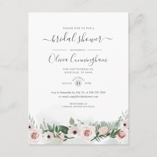 Elegant Floral Script Waterverf Vrijgezellenfeest Uitnodiging Briefkaart (Voorkant)