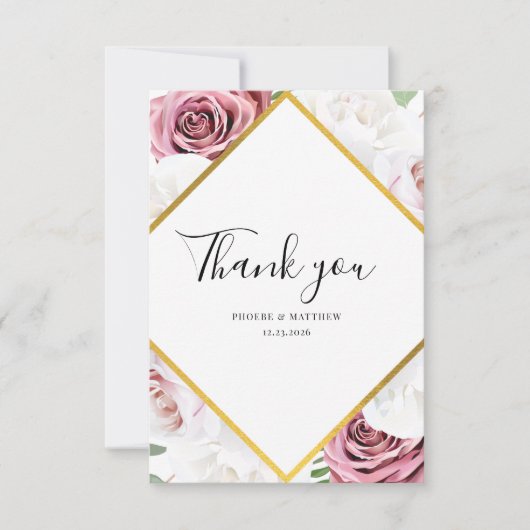 Elegant Floral Script Wedding Bedankkaart (Voorkant)