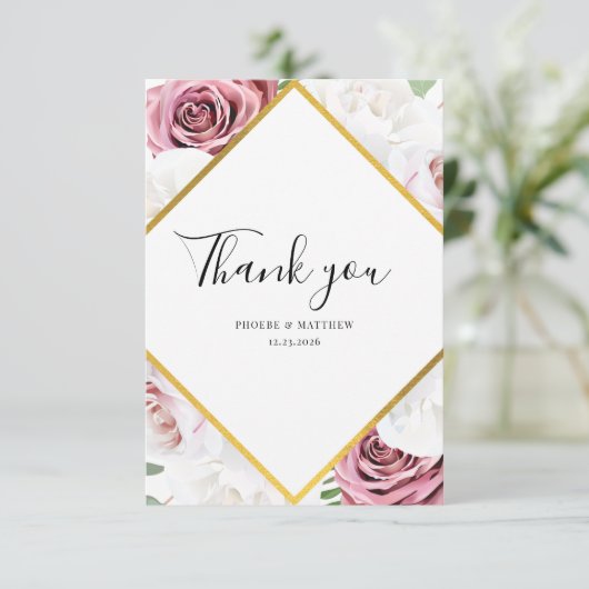 Elegant Floral Script Wedding Bedankkaart (Staand voorkant)