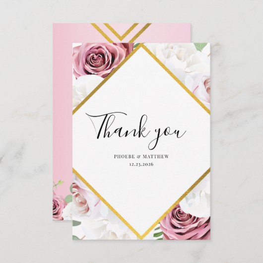 Elegant Floral Script Wedding Bedankkaart (Voorkant / Achterkant)