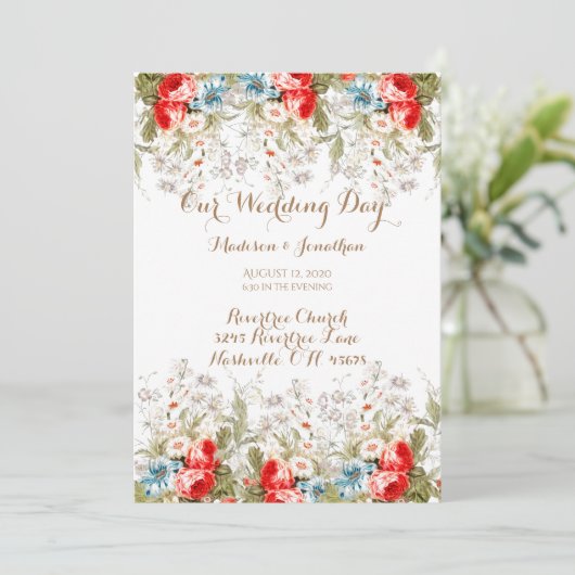 Elegant Floral Script Wedding Kaart (Staand voorkant)