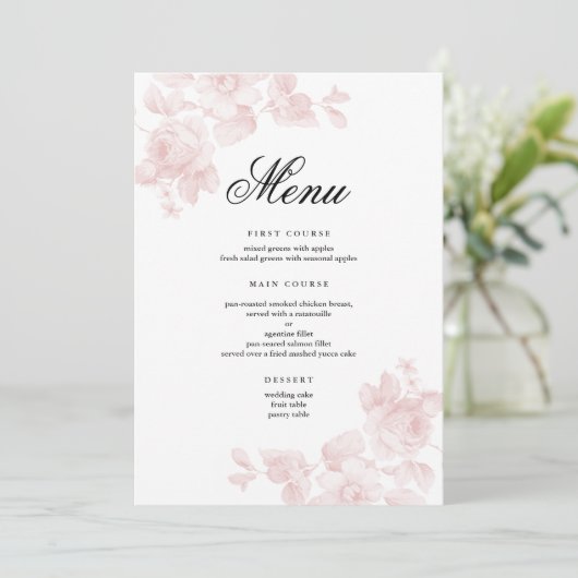 Elegant Floral Script Wedding Menu (Staand voorkant)
